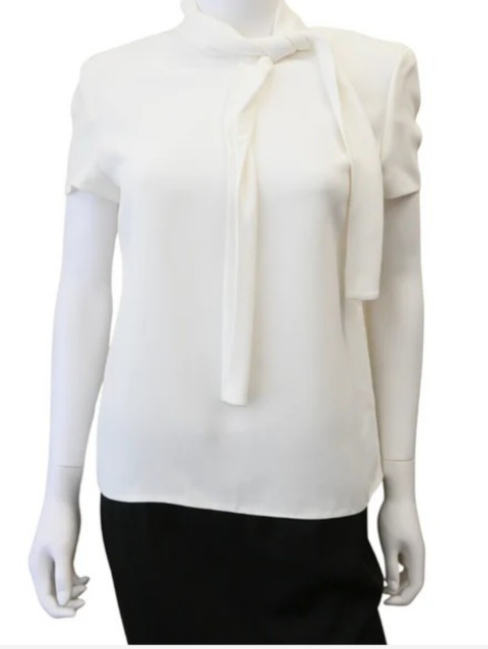 Celine Off-White Tie-Neck Short-Sleeve Blouse